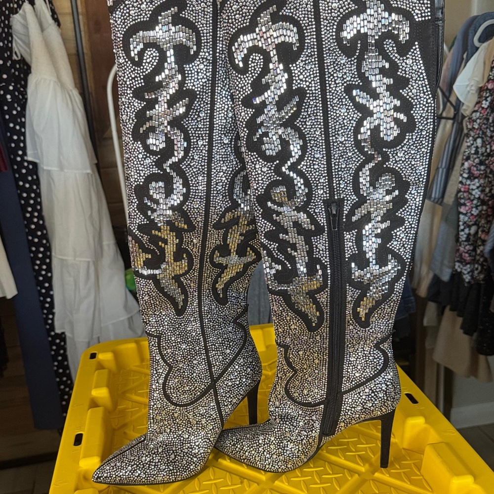 INC International Concepts Black and White Heeled Boots